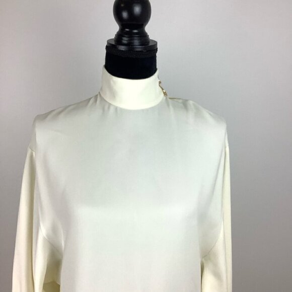 ST. JOHN SILK MINIMALIST BALLOON SLEEVES DRESS IN ALABASTER NWT - Picture 6 of 16